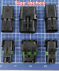 Dope 374 Piece Weather-Pack Connector Kit With Sealed Automotive Terminals For 1 To 3 Pin Holes Perfect For 20 Amp Wiring And 10 To 20 Gauge Cabled Electronics Projects, six black connectors on grid mat