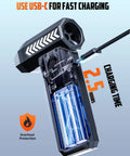 Cross-section of Beastly Mini Air Duster With LED Light 150000 RPM Turbo Blower showing USB-C charging and battery