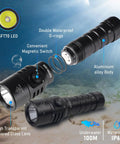 Scuba Diving Flashlight 3200 Lumen Long Throw Underwater Light 472 Meters Focus Beam Waterproof to 100 Meters with Charger 6500K