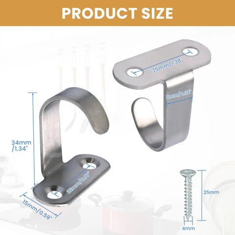 Product size for Stainless Steel Ceiling Hooks Pack Of 12 For Curtains Purses Bags Mugs And More Brushed Finish Screw In Hangers