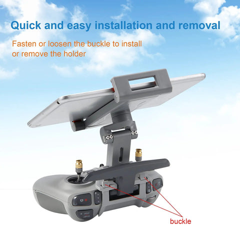 FPV Remote Controller 2 Tablet Mount For DJI FPV Drone with tablet attached, showing quick installation and removal buckle.