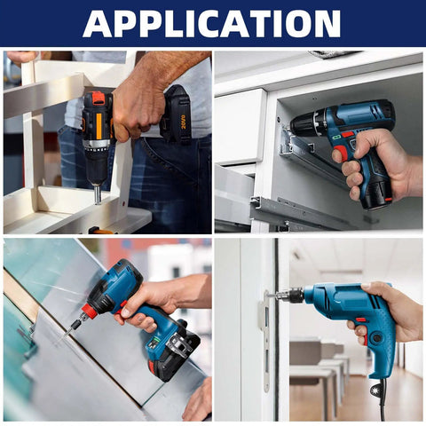 Various applications of Size Twelve Hex Washer Head Self Drilling Screws With Piercing Tips using drills and screwdrivers.