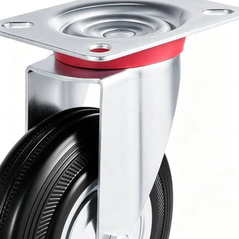 Close-up of 4-Pack Beefy Heavy Duty Swivel Caster Wheels With Rubber Furniture Casters for smooth moves on hard floors and carpets