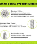 600pcs Short Wood Screws Kit M3 Stainless Steel Assortment With Countersunk Flat Head Design close-up details