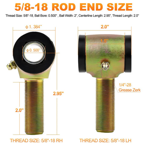 5/8-18 Rod End Bushings Kit With 5/8 Inch Thread And One Half Inch Bore Beefy Heavy Duty Chromoly 4130 Steel Forged To Handle Serious Shock Torsion Off Road And Track Use, LH and RH ends
