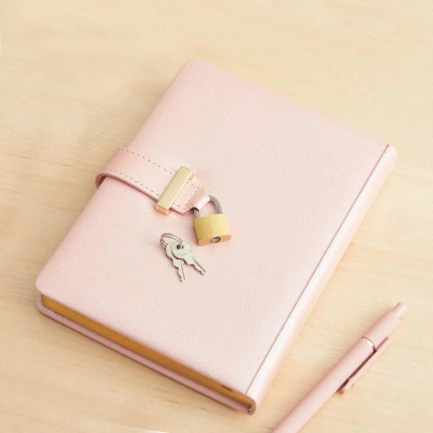 Journal with pink cover, padlock and keys; Two Pack Small Solid Brass Padlocks With Keys 20mm And 25mm Mini Key Locks shown