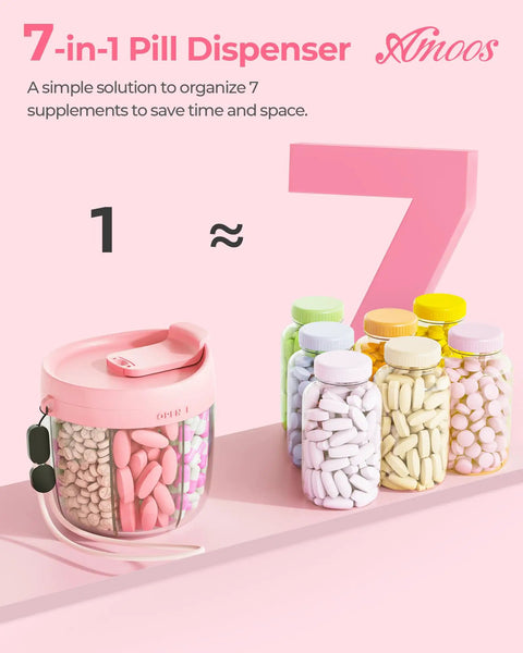 7 Compartment Pill Organizer For Travel With Anti Mix Design, Wide Mouth For Easy Access, BPA Free Patented Pill Container In Pink