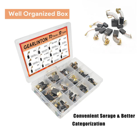 Electric Motor Carbon Brush Set For Power Tools Maintenance And Repair 72 Piece Pack In 12 Sizes For Angle Grinders Circular Saws