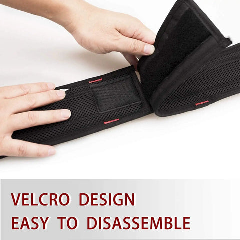 Hands adjusting Velcro on 3 Inch Padded Tool Belt For Heavy Duty Work Built Tough With Breathable Mesh Foam Padding And Double Layer Polyester