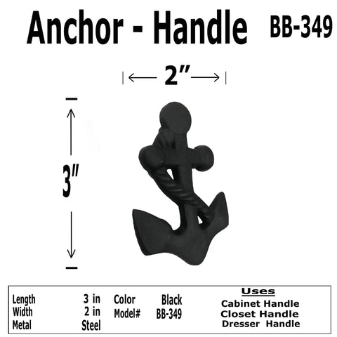 Top Shelf Nautical Anchor Cabinet Knobs 3 Inch Black Wrought Iron Drawer Pulls With Slick Finish For Dresser And Closet Furniture Vibe Up Your Home Decor Pack Of Two