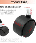 Diagram of 2 Inch Swivel Caster Wheels Set Of 4 With Black Nylon M8 Threaded Stem showing dimensions and installation tips