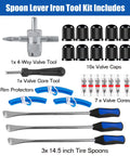 All In One 25 Piece Motorcycle Tire Spoons Kit With Rim Protectors And Valve Tools For Dirt Bike ATV Lawn Mower, 14.5 Inch Tire