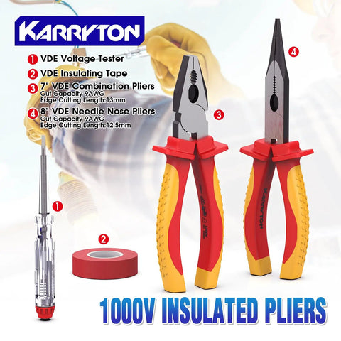 Pro Grade 1000V Insulated Electrician Tool Set 14 Piece VDE Certified heavy-duty insulated pliers and voltage tester.