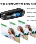 Head Mounted 4K Video Camera showcasing EIS 6.0, 4K/30fps, and 1080p 60fps features with clarity demonstration images.