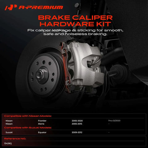 A-Performance Premium Rear Side Disc Brake Hardware Kit For Nissan Frontier And Xterra Plus Suzuki Equator Model Years 2005 To 2020 Durable Replacement Parts Set Upgraded Performance Specs. rear brake caliper and rotor