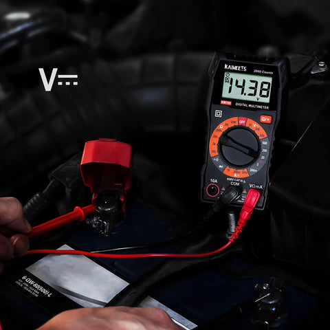 Digital Multimeter With Carrying Case for Home and Auto Use tests DC and AC voltage, battery check in automotive setup