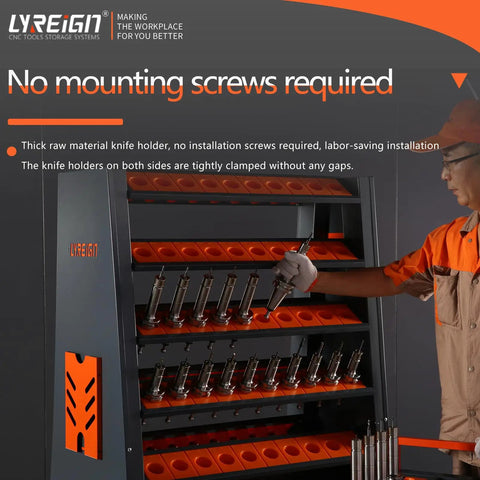 8 Row Large Capacity CNC Tool Holder Rack And Storage Cabinet And Storage System in workshop with no screws required for setup