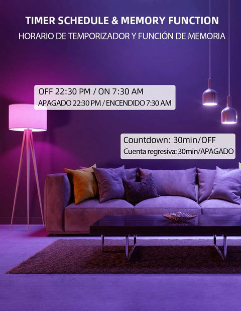 Living room with purple lighting from Smart WiFi And Bluetooth Color Changing LED Bulbs With Music Sync, 10W (100W Equivalent)