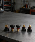 Dope 15 PCS Tig Back Cap Kit Fits Wp 17 18 26 Torch With Brass Bakelite Rubber Covers on a workbench.