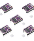 Five DRV8825 Stepper Driver Modules with heat sinks, 45V 2.5A bipolar motor driver with one thirty second microstepping for 3D printers and robotics.
