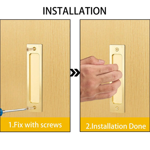 Installation of Sliding Barn Door Pull Handles 2 Pack Aluminum Alloy Flush Recessed Rectangular in Gold