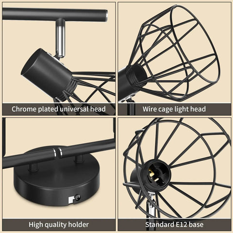 Slick Six Light Black LED Track Lighting Kit With Flexible Rotatable Heads Modern Ceiling Spotlight wire cage light head