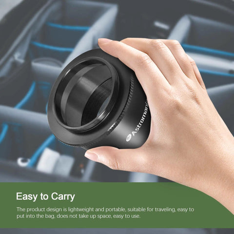 Hand holding Universal 2-Inch T2 Telescope Camera Adapter For SLR DSLR - Durable Metal M42 T Mount Attachment