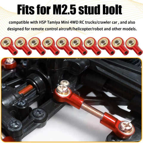 10 Pack M2.5 Tie Rod End Ball Joint Aluminum Ball Head Holder Steering Linkage 13mm Upgrade Parts For HSP Tamiya Mini 4WD