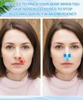 Woman using Nosebleed Quick Stop Clip Set With 16 Plastic Foam Clips Handy Storage Box And Pouches Ready For Home Or Grab And Go Emergency Nosebleeds.