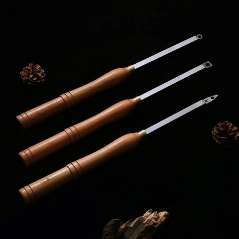 Carbide Woodturning Lathe Tools 17 Inch Full Size Tool Set Of 3 Rougher Detailer Finisher on dark background