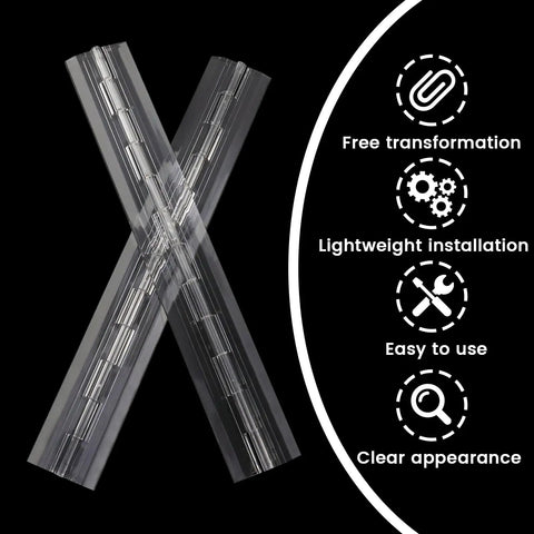 Top Shelf Clear Acrylic Folding Hinges 4 Pack Smooth Piano Wire Style Hardware for Craft Boxes, 300x45mm transparent design
