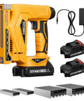 Smooth Shooting 21V Cordless 3-In-1 Brad Nailer And Staple Gun Bundle With Dual Batteries Charger And Massive Fastener Stash.