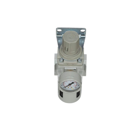 PneumaticPlus SAW400-N04BG filter-regulator piggyback with gauge, gray plastic body, 1/2 in NPT