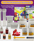 Mega 150 Science Experiment Kit with test tubes, powders, and instruction manual for kids' chemistry and STEM activities.