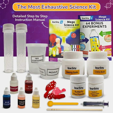 Mega 150 Science Experiment Kit with test tubes, powders, and instruction manual for kids' chemistry and STEM activities.