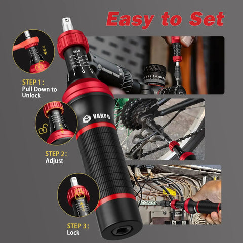 Torque Screwdriver Set 10 To 80 In Lb, 99 Piece Precision Kit with T Bar and Quick Change Adapter shown in bike and electronics maintenance