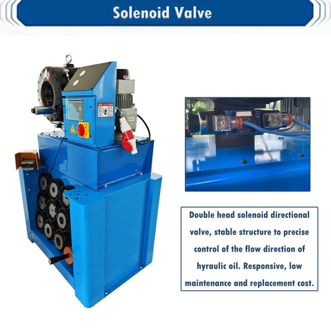 Professional Hydraulic Hose Crimping Machine Slick 0.55 To 2.72 Inch Electric Rubber Hose Press with dual solenoid valve for precise control.
