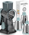Rotary Cheese Grater Hand Crank No-Fuss Transparent Shredder Slicer Grinder With 3 Stainless Steel Blades and Suction Base