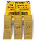 Top Shelf 23 Gauge Headless Pin Nails For Pneumatic Nail Guns Bulk 10000 Piece showing 3/4 inch copper plated fasteners in package.