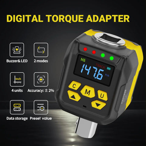 Half Inch Drive Digital Torque Adapter with Buzzer and LED Indicator for boss level precision, showing display and controls.