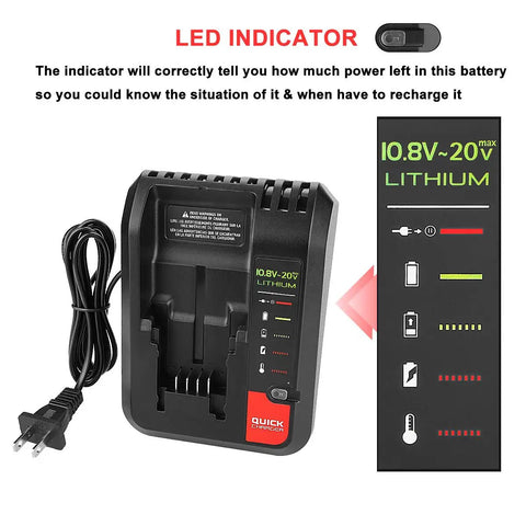 20V Battery Charger For Black Decker And Porter Cable Lithium Ion Batteries with LED indicator