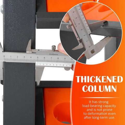 Heavy Duty CNC Tool Holder Rack Storage Organizer With Eight Row Metal Shelf for Workshop, showing thickened column measurement
