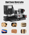 Badass Precision Desktop Mini Lathe Kit Featuring Quick Change Drill Chuck And Smooth Running 12 Volt Dc Motor At 12000 Rpm Ironclad Stable Base Gear Set For Serious Hobbyist Metalworking Us Plug, detailed view showcasing metals and wood processing.