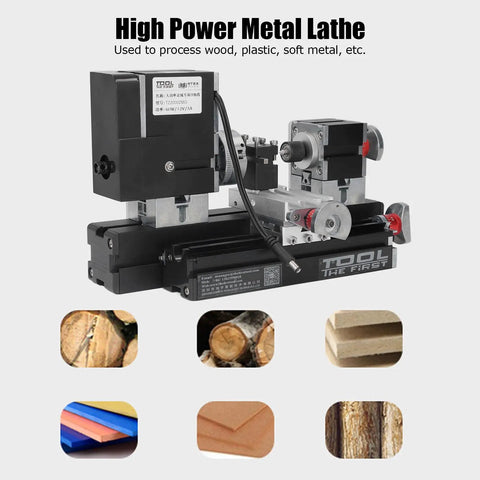Badass Precision Desktop Mini Lathe Kit Featuring Quick Change Drill Chuck And Smooth Running 12 Volt Dc Motor At 12000 Rpm Ironclad Stable Base Gear Set For Serious Hobbyist Metalworking Us Plug, detailed view showcasing metals and wood processing.