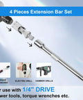1/4 Inch Drive Extension Bar Set With 2, 4, And 6 Inch Extensions And 1/4 Inch Drive Universal Joint Sockets, 4 Piece Kit
