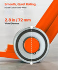 Workhorse Pry Lever Bar With Three Ton Load Capacity showing 2.8 inch carbon steel wheel detail for smooth rolling