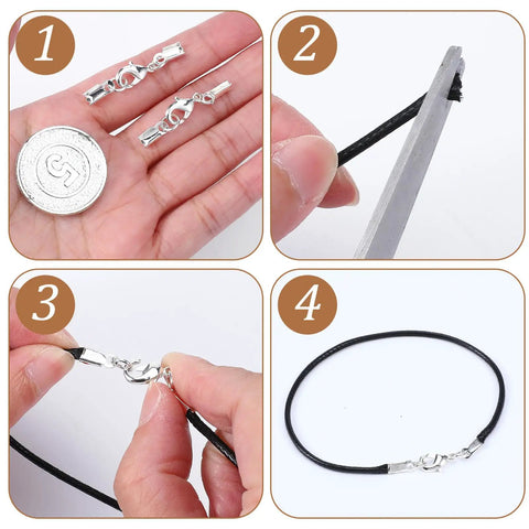 20 Sets Stainless Steel Necklace Clasps And End Caps For Jewelry Making 3MM ID Cord End Caps With Lobster Clasp assembly steps