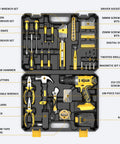 21V Drill Kit With 170 Pieces, Portable Home Repair Set, Power Drill, 2.0Ah Battery, Charger, And Toolbox For DIY Projects, House Repairs, And Everyday Handyman Jobs open view with tools organized inside black carrying case