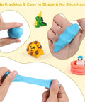 Polymer Clay Starter Kit With 60 Colors For Kids And Artists, showcasing blue clay being molded and colorful animal figures.
