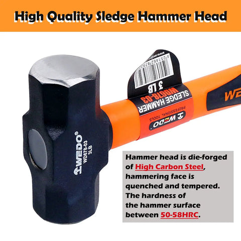 High quality die-forged head of 2 Pound Sledge Hammer With Fiberglass Handle For Heavy Duty Jobs, Shock Resistant, Non Slip Grip